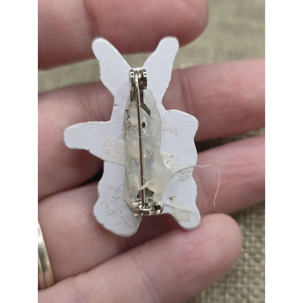Wooden Easter Bunny With Flowers Brooch Pin